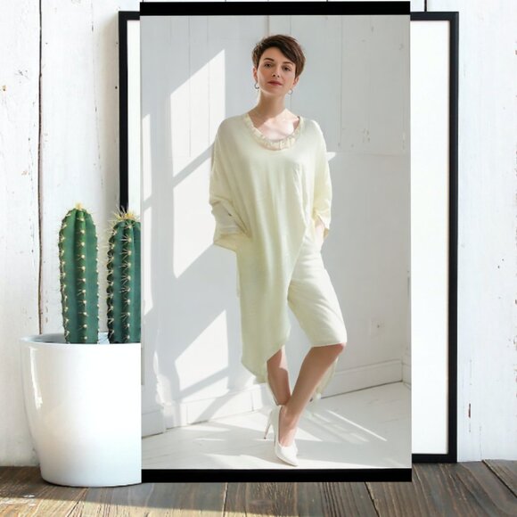 Tina Givens Ivory Penelope Oversized Lagenlook Long Sleeve Long Shirt, SM/Med - Picture 2 of 11